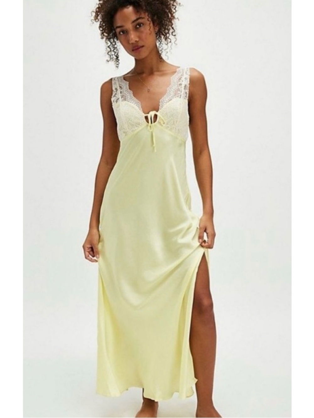 Free People Intimately Countryside Yellow Lace Slip Maxi Coquette Dress Size S